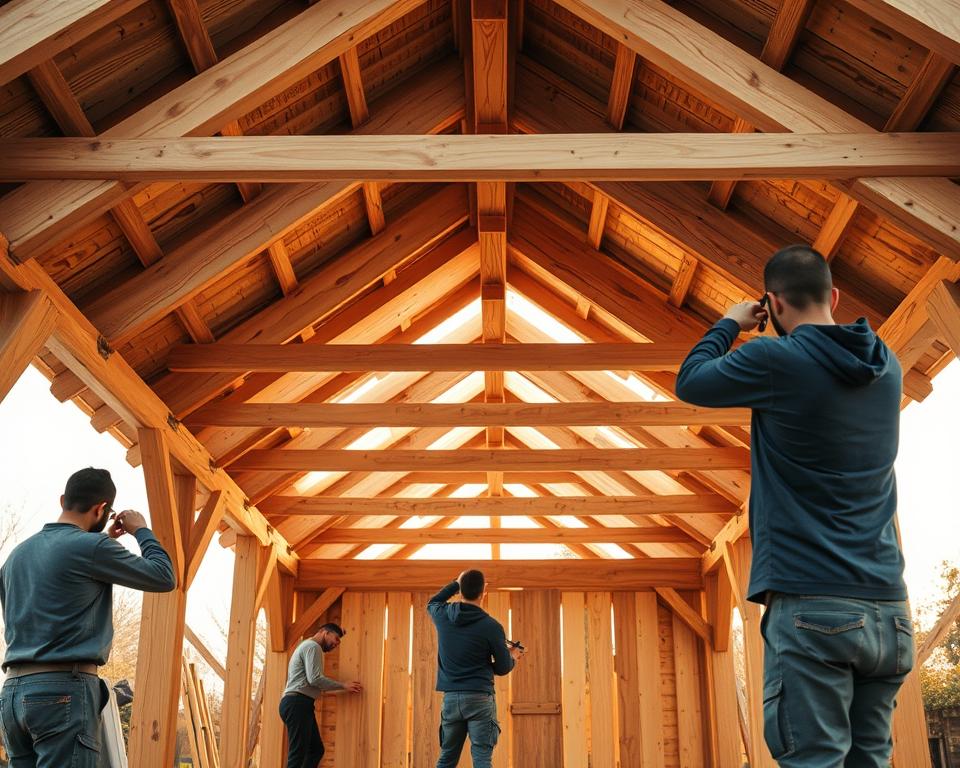 Pavillon Dachkonstruktion Montage