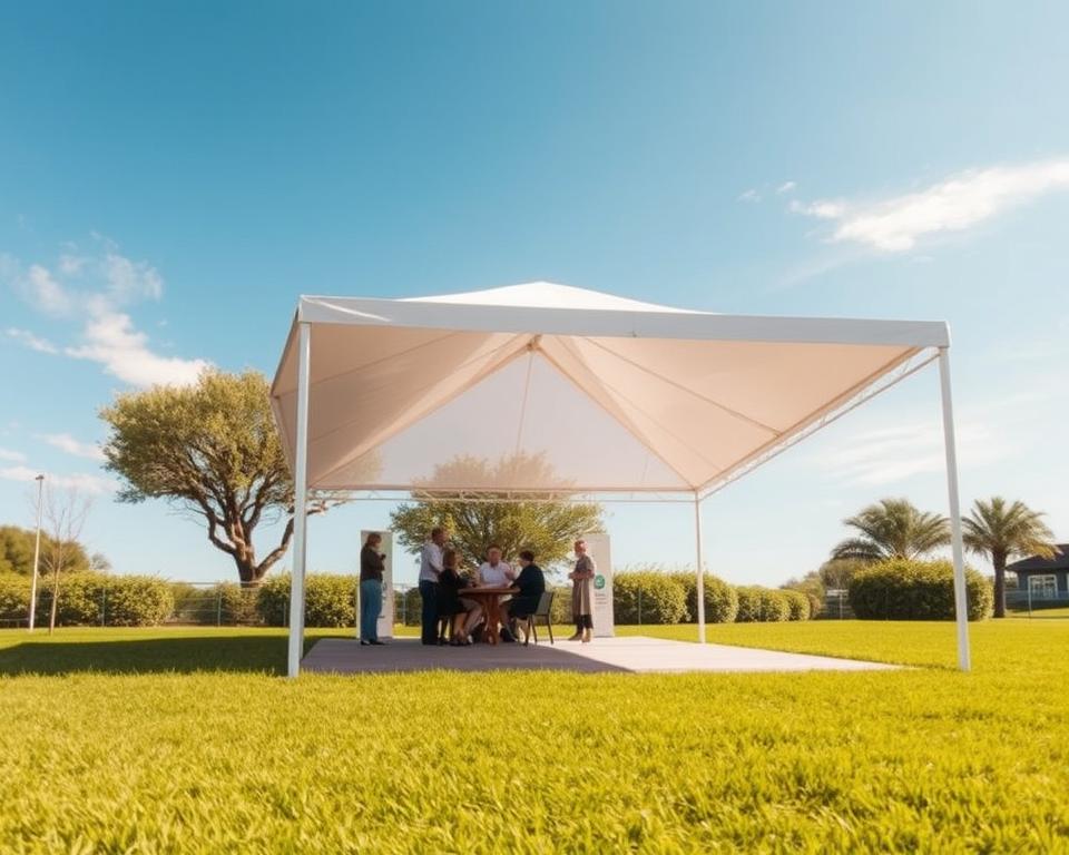 Wie viele Leute passen unter einen 3×3 Pavillon?